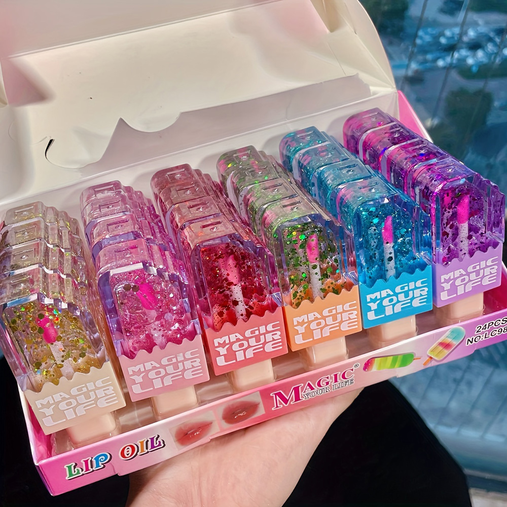 Shea Butter Raw - 24 stuks schattige ijsjes-pailletten lipgloss kleurveranderende