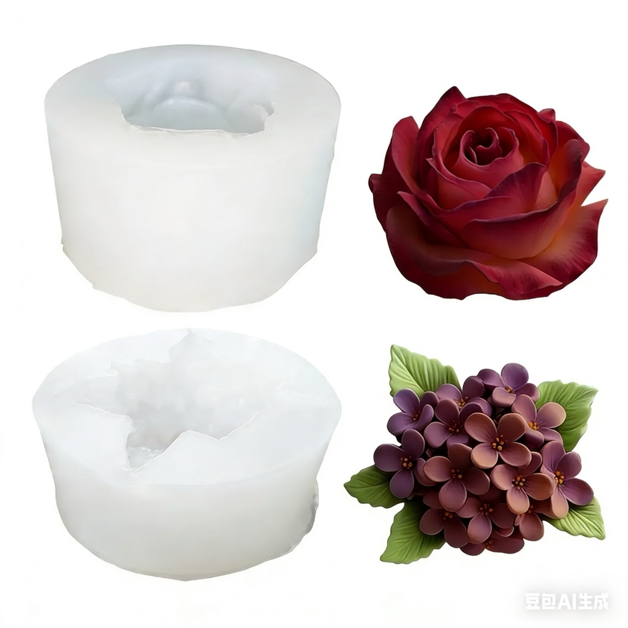 Soap Making Recipes - 2-delige 3D Rose Lilac Flower siliconen